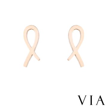 【VIA】海洋系列 魚形交叉線條造型白鋼耳釘 造型耳釘玫瑰金色