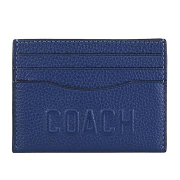 COACH CZ001 浮雕車線LOGO荔枝皮革隨身名片夾/卡夾.深藍