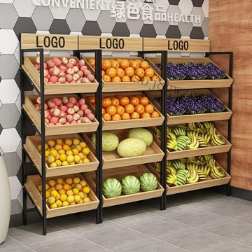 ??快速出貨?? 附發票 免運 超市水果蔬菜貨架零食展示櫃置物架水果店水果架子創意多層鋼木架
