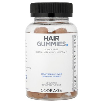 Codeage, 維生素，頭髮護理軟糖，無糖，生物維生素、維生素 C、礦物質、草莓椰子，60 粒
