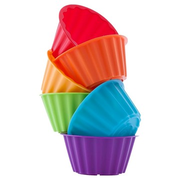 Sillymann 矽膠瑪芬烘焙模具（中）Wsk571 無需紙膜 可重複使用  紅色+橘色+黃色+綠色+藍色+紫色  1組