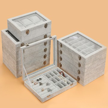 冰花絨首飾盒飾品珠寶箱 戒指吊墜項鏈手鐲收藏收納盒子帶蓋