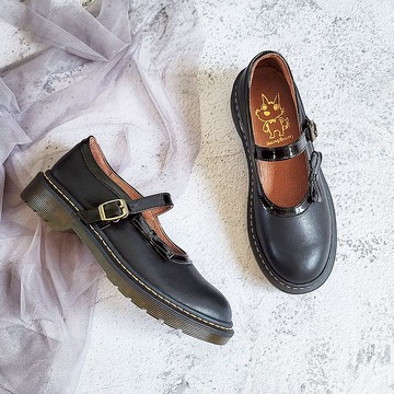 真皮 馬丁瑪莉珍鞋 馬丁鞋 - 時尚黑色 女鞋皮鞋