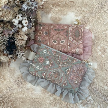 印度刺繡絲帶袋　褶邊袋