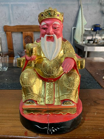 結緣老木雕擺飾，土地公，福德正神，財神爺，高28厘米，閩南漆1123