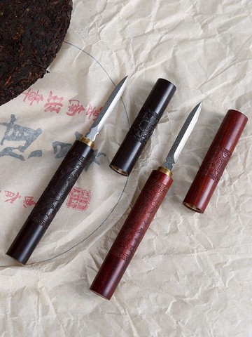 天喜茶刀純手工茶針黑檀實木大馬士革花紋鋼普洱茶刀茶具配件零配