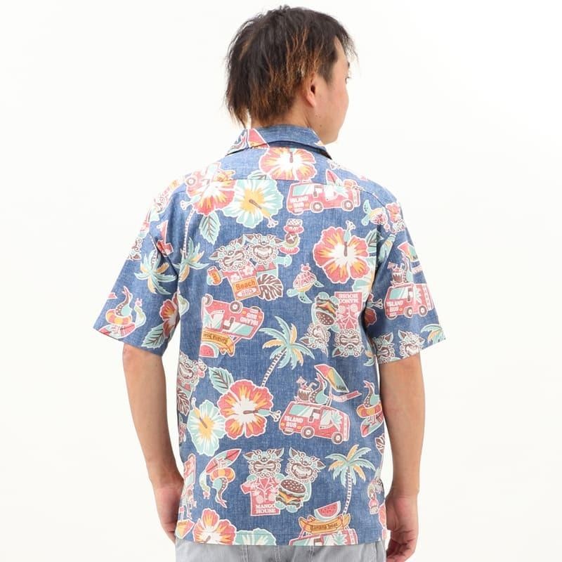 かりゆしウェア 沖縄 アロハシャツ MANGO HOUSE リゾート 結婚式 お揃い ペア 197096 和柄シーサーヤシ レディース かりゆしウェア 沖縄 アロハシャツ MANGO HOUSE リゾート 結婚式
