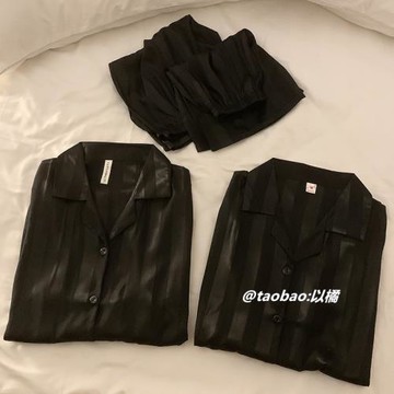 韓國情侶睡衣女夏季2024年新款高級感男士黑色短袖冰絲薄款家居服