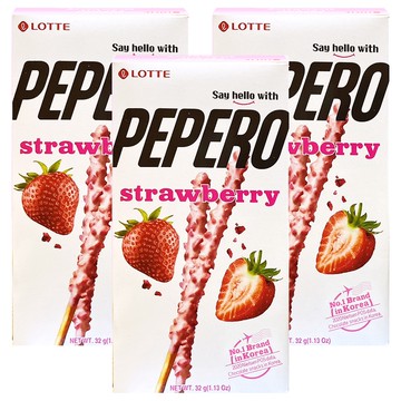 LOTTE 樂天 PEPERO草莓脆粒餅乾棒 酥脆口感 獨立包裝  32g  3盒