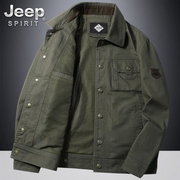 JEEP吉普男士夾克春秋新款休閑上衣翻領秋裝多口袋中年純棉男外套