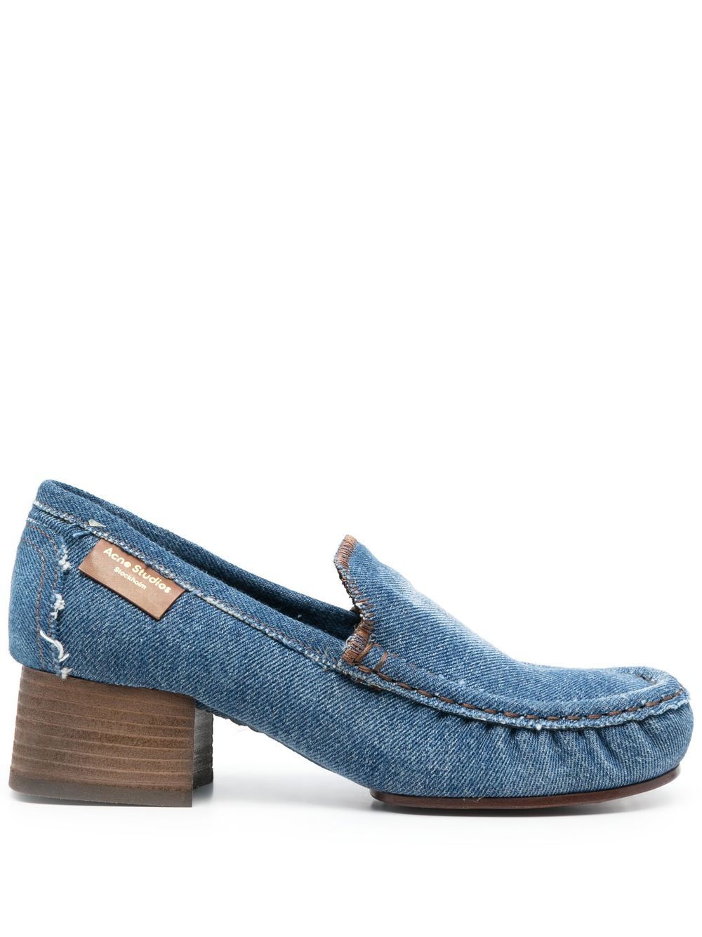 Acne Studios - block-heel denim loafers - women - Fabric/Fabric/Calf LeatherCalf Leather - 35 - Blue