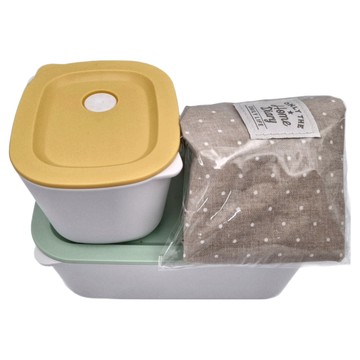 Skater 可微波便當盒+束口便當提袋3件組 便當盒 200ml S(7.8 x 9.4 x 5.8cm) + 便當盒 400ml 中(9.3 x 15.5 x 5.8cm) + 抽繩袋 24 x 15cm + 播角 10cm  便當盒 (7.8 x 9.4 x 5.8cm