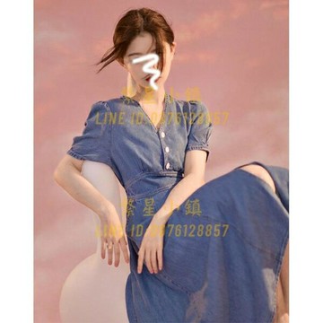 短袖洋裝港風復古高級感開叉牛仔裙時髦顯瘦冷淡風連身裙女【繁星小鎮】