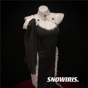 火燒島 性感萬圣節修女服高開叉長裙角色扮演套裝