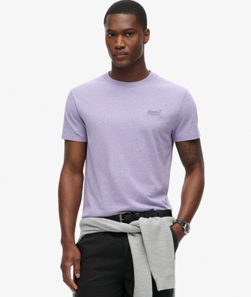 Superdry Mens Classic Embroidered Organic Cotton Essential Logo T-shirt, Purple, Size: L