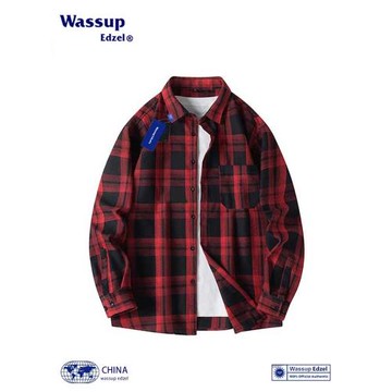 WASSUP EDZEL春秋季格子襯衫男款長袖襯衣寬松襯衫打底衫外套男士