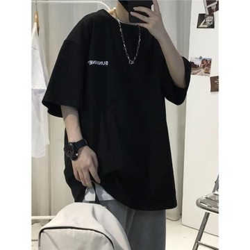 美式高克重磅t恤oversize精梳棉短袖男設計感小眾情侶7七分袖夏季