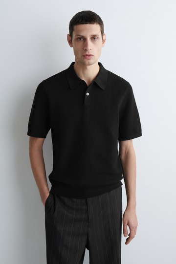男裝 華夫格針織純棉 Polo 衫