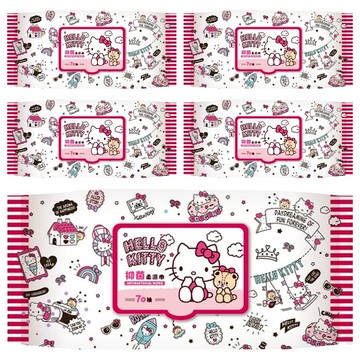 三麗鷗 Hello Kitty 抑菌柔濕巾 加蓋  70張  5包