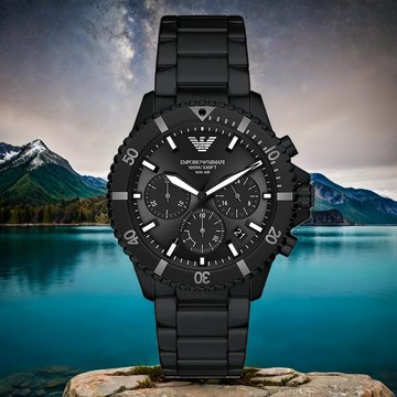 EMPORIO ARMANI 亞曼尼 World Explorer 太陽能三眼計時手錶-43mm AR11784