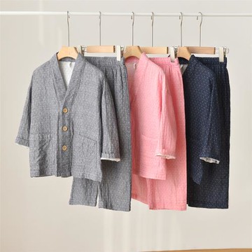 兒童水洗棉雙層紗家居套裝男女童睡衣睡褲中大童起居服春秋款童裝