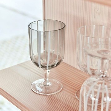 OYOY Mizu條紋手工玻璃杯 2入組 / 高腳酒杯 /  格雷灰