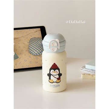 可愛企鵝水杯2025新款保溫杯女生高顏值雙飲吸管杯子不銹鋼學生