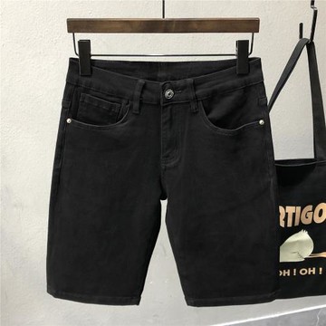 高端牛仔短褲男黑色休閑百搭五分褲子修身潮牌夏季中褲男韓版小腳