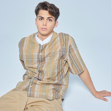 Stone'As STAND-UP COLLAR PLAID SHIRT / 立領格紋襯衫