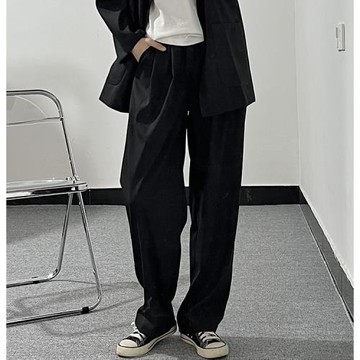 左手日記春新寬松闊腿直筒褲黑高腰休閑拖地西褲中性風男女同款