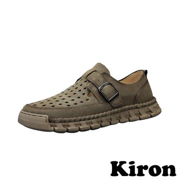 【KIRON】菱格平底休閒樂福鞋/菱格縷空沖孔皮帶釦飾平底休閒樂福鞋 男鞋 綠