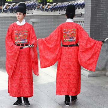 漢服男裝明制婚服紅色錦雞繡花官服文官二品圓領袍復原古風中國風