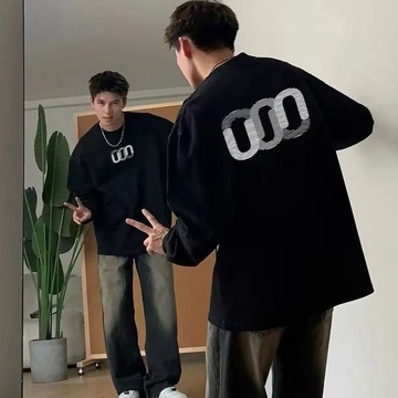 【台灣出貨】 重磅純棉美式複古青少年長袖t卹男秋冬高級感純棉內搭寬鬆打底衫