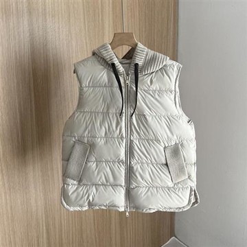 【米蘭精品】羽絨背心鵝絨夾克-50%含絨短款拼接針織連帽女外套2色74ia16