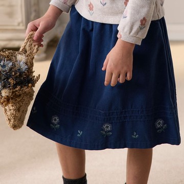 PIPPY 精緻小花刺繡純棉短裙 藍