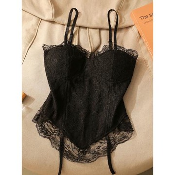 法式黑色蕾絲吊帶背心女內搭2023新款性感美背設計感打底無袖上衣