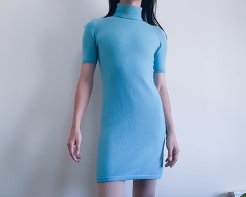 100% 藍色羊絨洋裝 緊身毛衣洋裝 VIAGGIO BLU 洋裝 尺寸 S-M