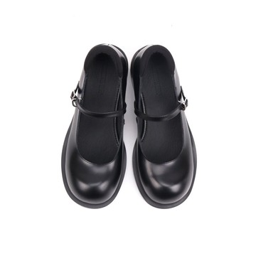 Asthershop 原創 圓頭微翹基礎黑色中跟瑪麗珍鞋 一字帶小皮鞋