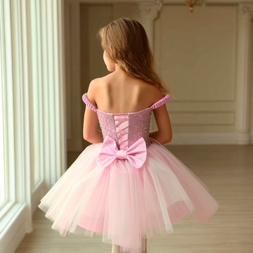 淺粉色緞面連身裙適合小孩子閃亮的粉紅色裙子