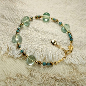 手環 天然 三角形 綠螢石 捷克琉璃珠 包金 手鍊 寶石 飾品