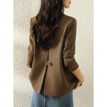 咖色西裝外套女春秋新款高級感加厚休閑小個子設計感短款西服秋冬