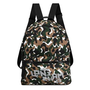 Longchamp 品牌LOGO迷彩花紋尼龍大容量後背包