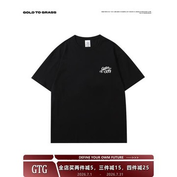 GTG原創美式復古小標字母印花圓領短袖T恤男寬松情侶oversize半袖