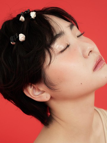 [2SET] petit rose hair clip - beige