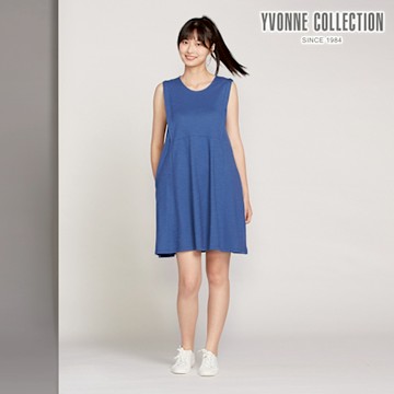 YVONNE 以旺傢飾 結粒紗無袖洋裝-深藍