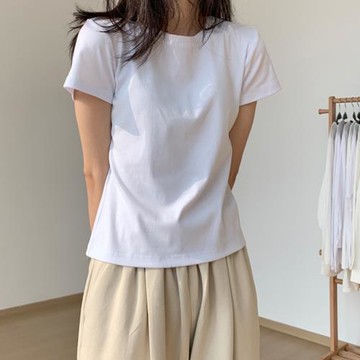 正肩女t恤短袖純白色修身內搭打底衫韓版休閑簡約通勤上衣體恤夏