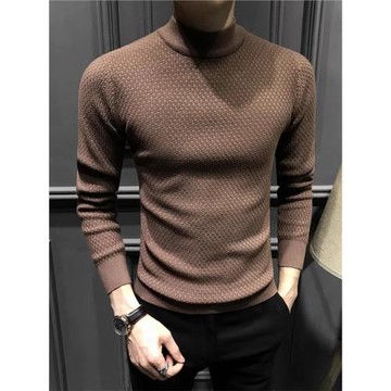 秋冬半高領男士毛衣2024新款冬季修身中領針織打底衫男裝長袖內搭