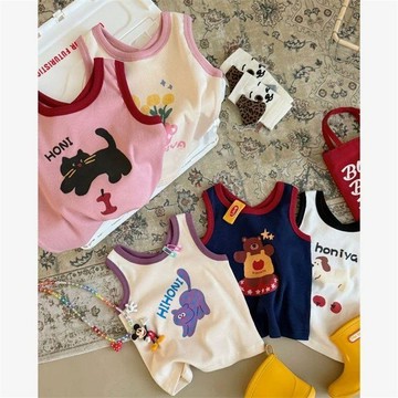 🎀biubiu童裝🎀夏季女寶寶可愛動物印花背心新款女童洋氣時尚百搭休閒卡通小背心