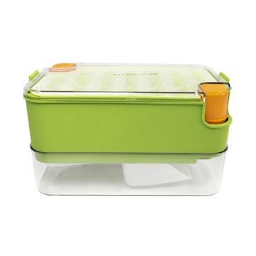 按壓式製冰盒 一步出冰球形冰格 AG027 雙層  21.5 x 12 x 11.5cm  綠色  1個