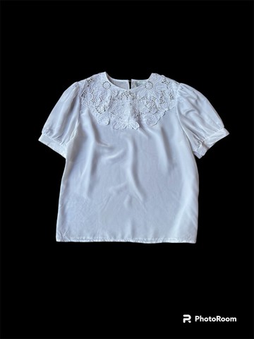 美國古著蕾絲鏤空白色短袖上衣